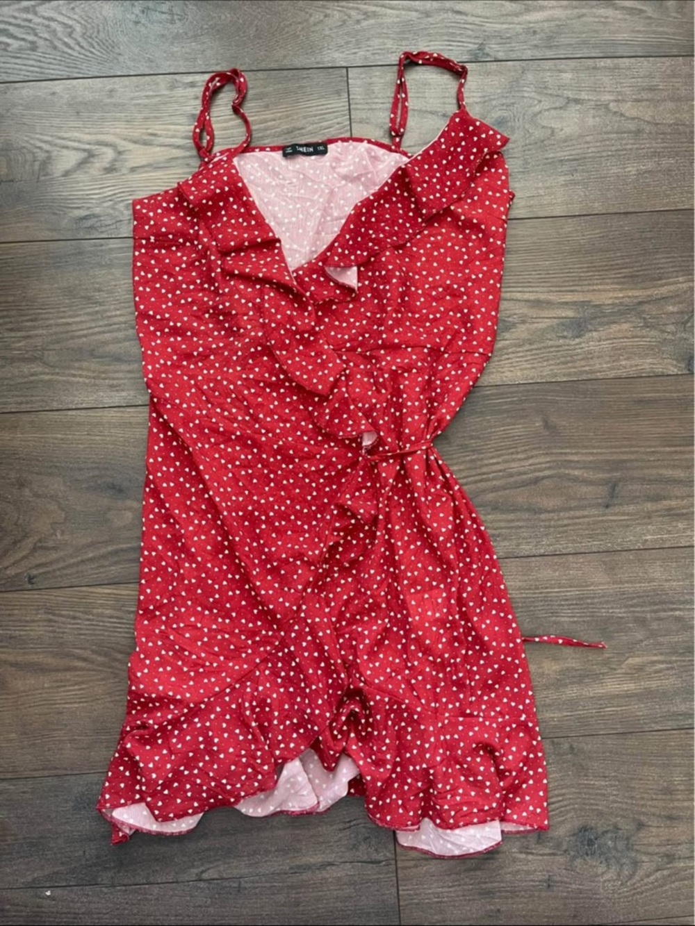 SHEIN Red Mini Dress with White Heart Print